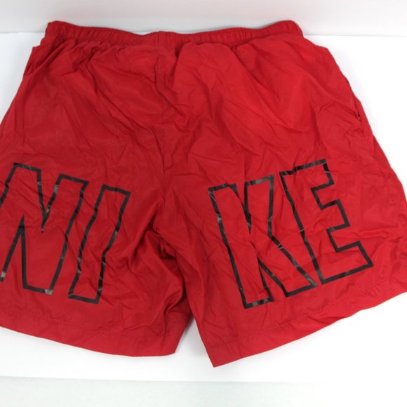VTG 90s Nike Big Spell Out Nylon Swim Trunks Shorts Mens Large RED Suit Pockets